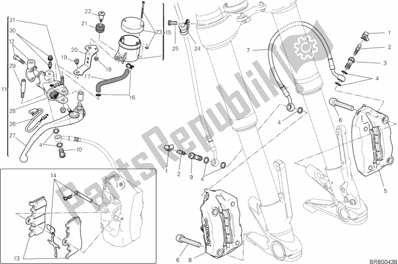 Todas as partes de Sistema De Freio Dianteiro do Ducati Hypermotard SP USA 821 2014
